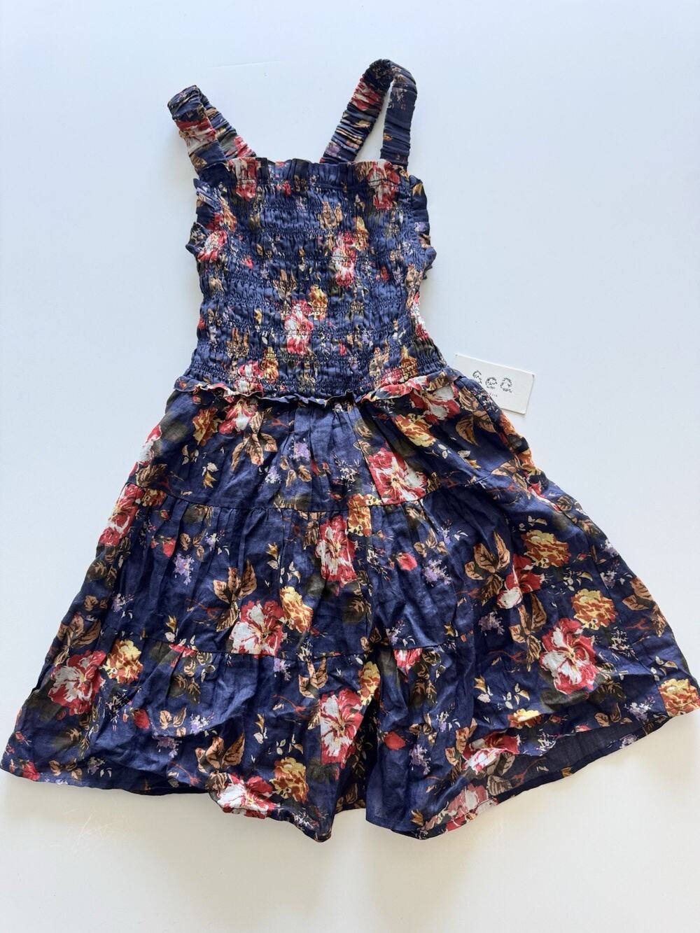 Sea New York Esme Smocked Dress Girls Trim Blue Floral Sleeveless Size 10Y